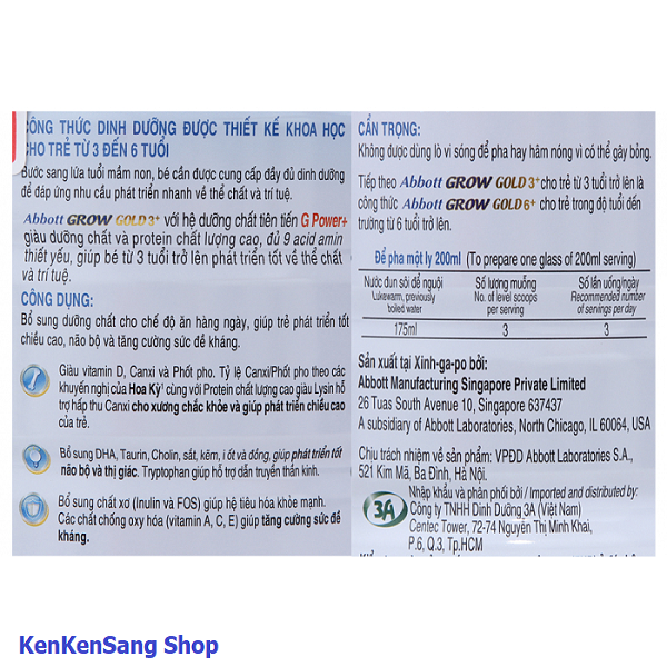 Sữa bột Abbott Grow Gold 3+ Hộp 1.7kg (cho trẻ từ 3 - 6 tuổi)