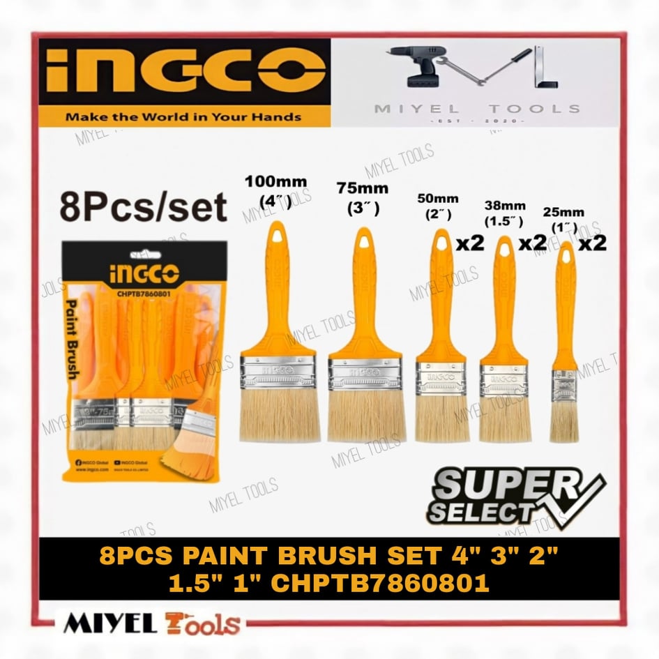 INGCO SUPER SELECT 8PCS Paint Brush Set 4" 3" 2" 1.5" 1" CHPTB7860801