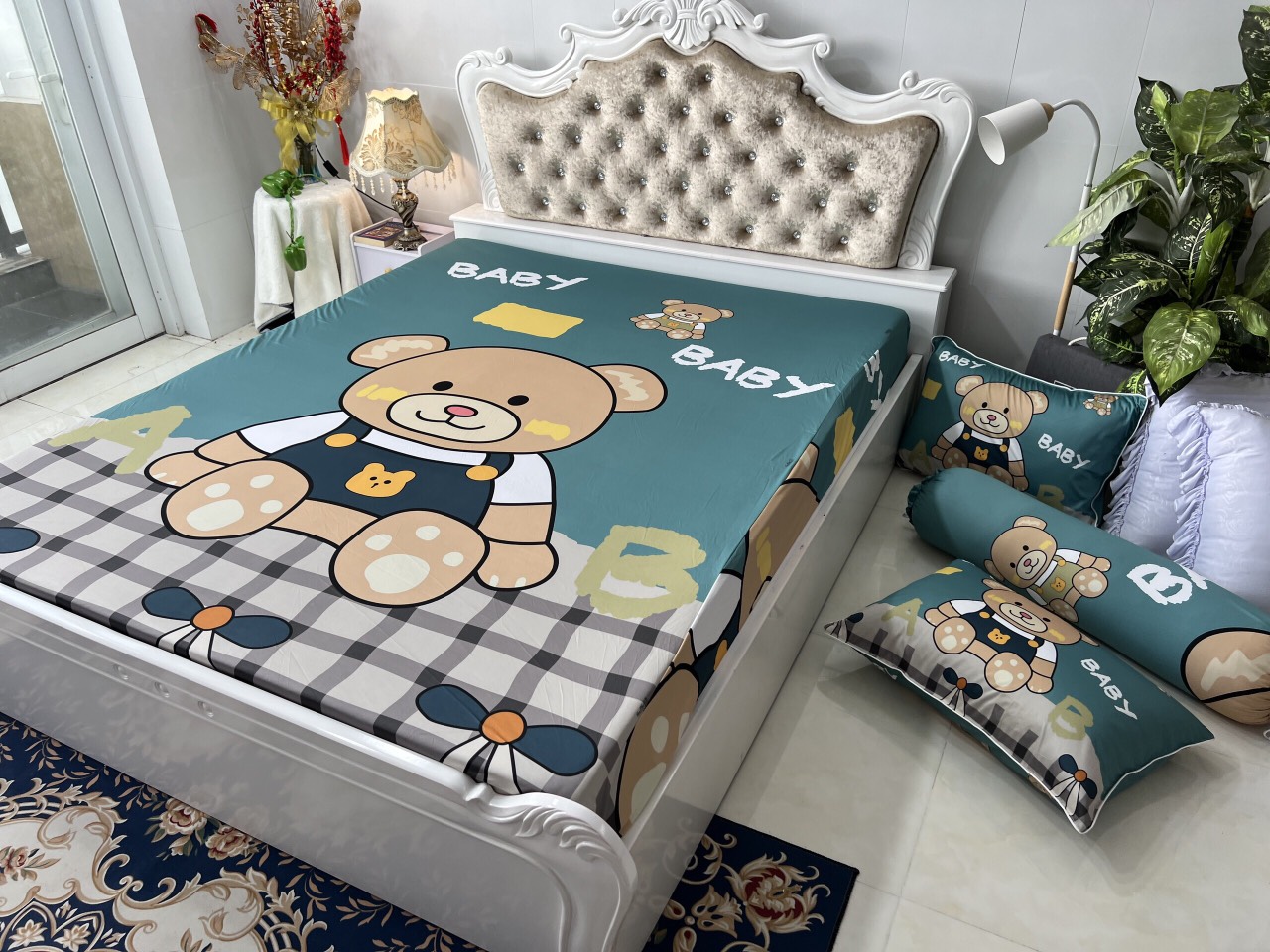 BỘ DRAP GA THUN Ý 5D MẪU GẤU BÔNG
