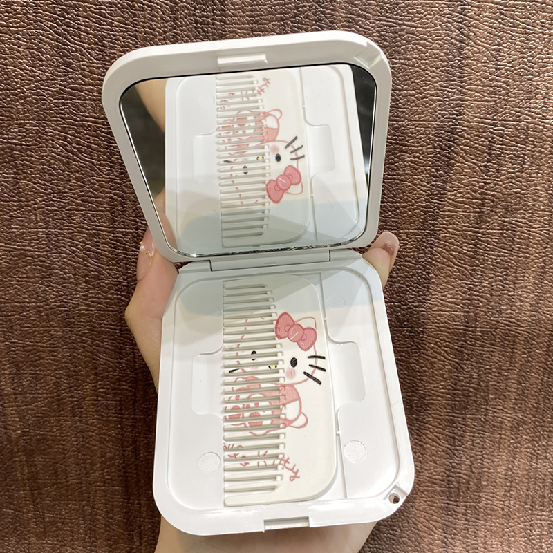 Cartoon%20Sanrio%20Hello%20Kitty%20Folding%20Clamshell%20Mirror%20Makeup%20Mirror%20With%20Comb%20Portable%20Creative%20For%20Women%20Girls%20Handheld%20Mirror%20-%20Image%209