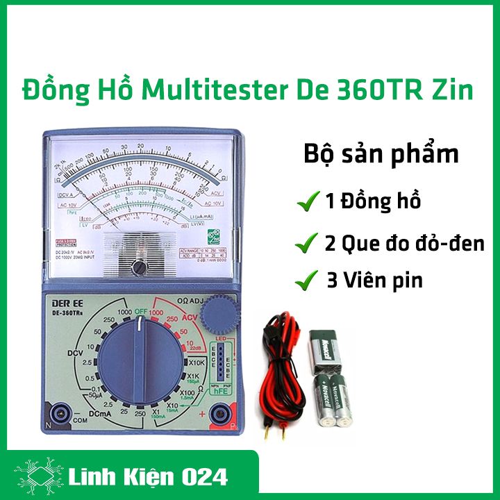 Đồng hồ vạn năng Multitester De 360TR Zin đo điện áp, điện trở, đo thông mạch có núm điều chỉnh kim đo