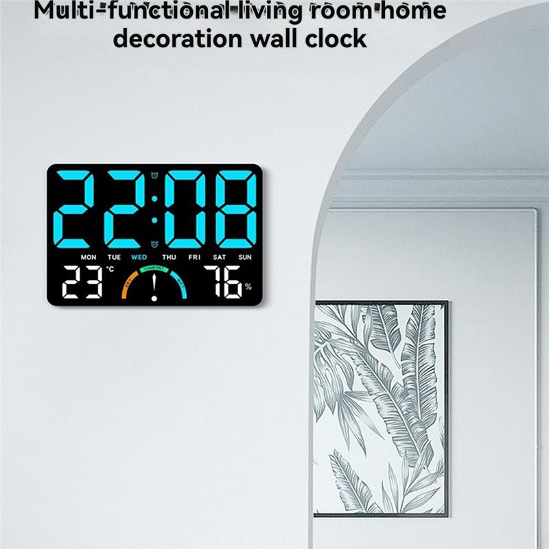 Digital Wall Clock Featuring Large LED Display for Bedroom, Classroom, Shows Date Temperature& Humidity,Modern Design.