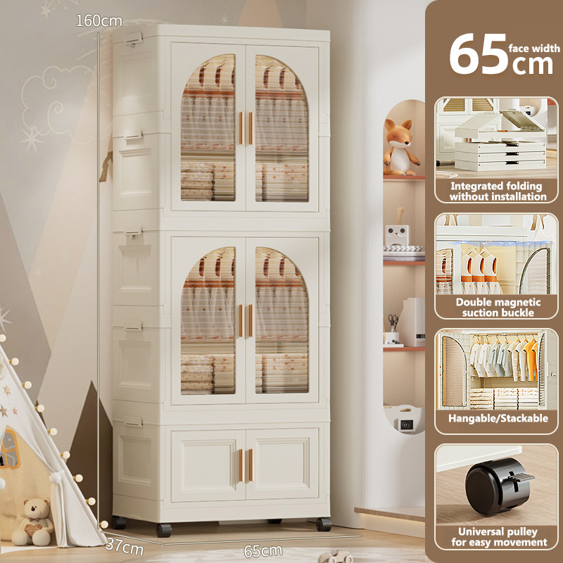 Folding double door storage cabinet Storage cabinet Household baby children clothes toy storage cabinet plastic snack cabinet