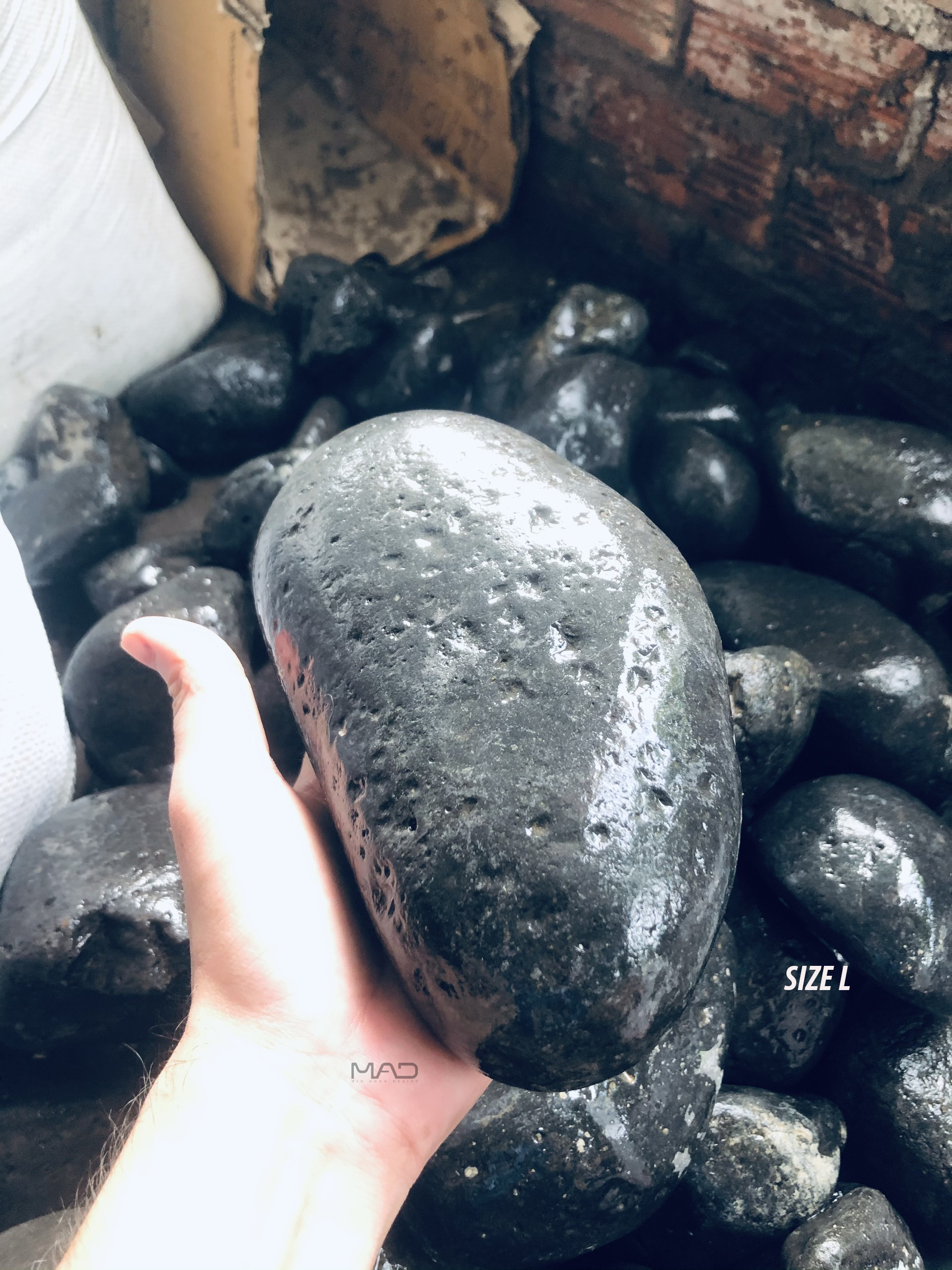 Đá cuội đen lỗ trang trí hồ cá hồ thủy sinh