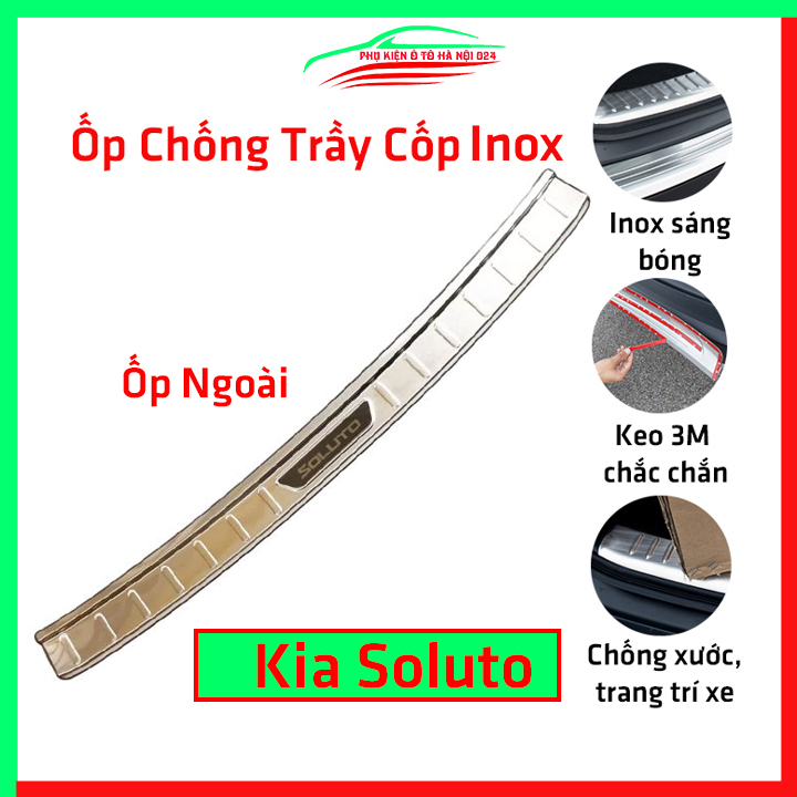 Ốp bậc cốp chống trầy xước ngoài ô tô Kia Soluto Inox cao cấp, phụ kiện trang trí, bảo vệ xe hơi