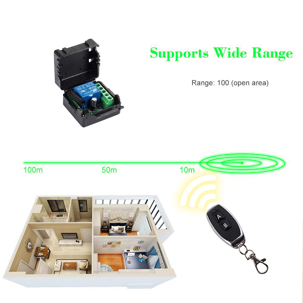 Máy phát tần số vô tuyến 433 Mhz điều khiển từ xa với công tắc điều khiển từ xa không dây DC 12V 1CH Rơ Le thiết bị nhận mô-đun