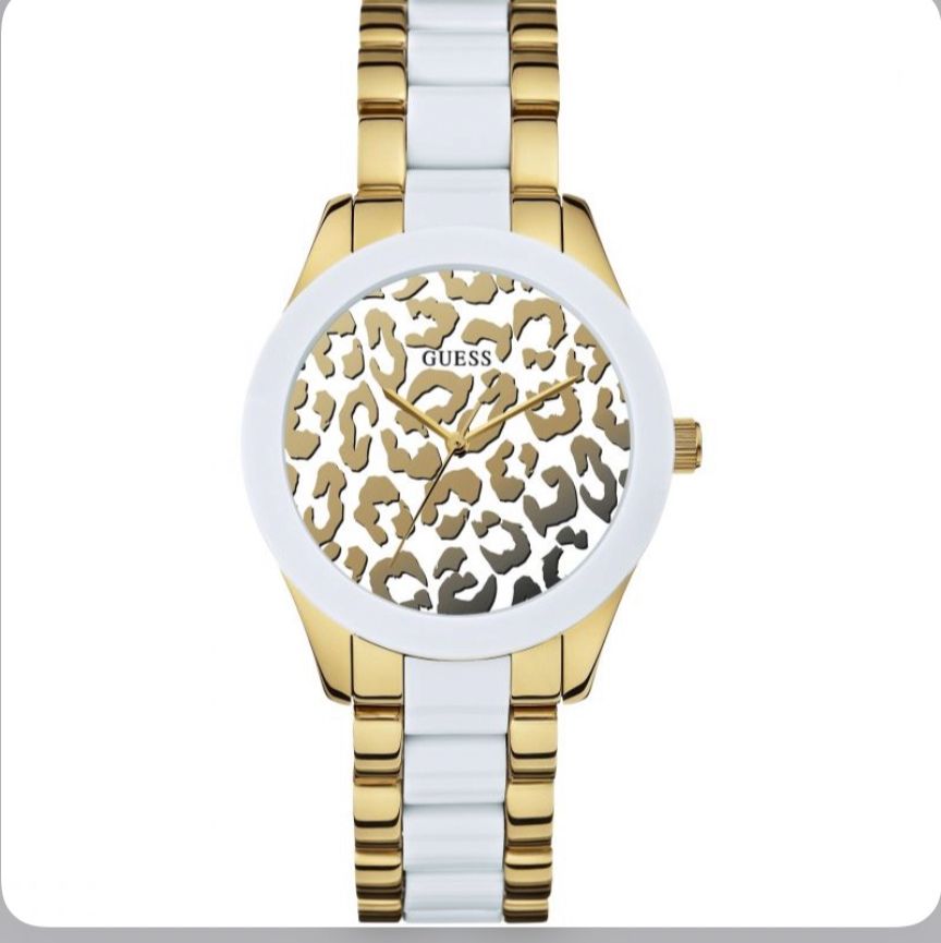 Guess Ladies Exotic White Animal Print with Gold-Tone & White Enamel Watch  W0344L1 | Lazada Singapore