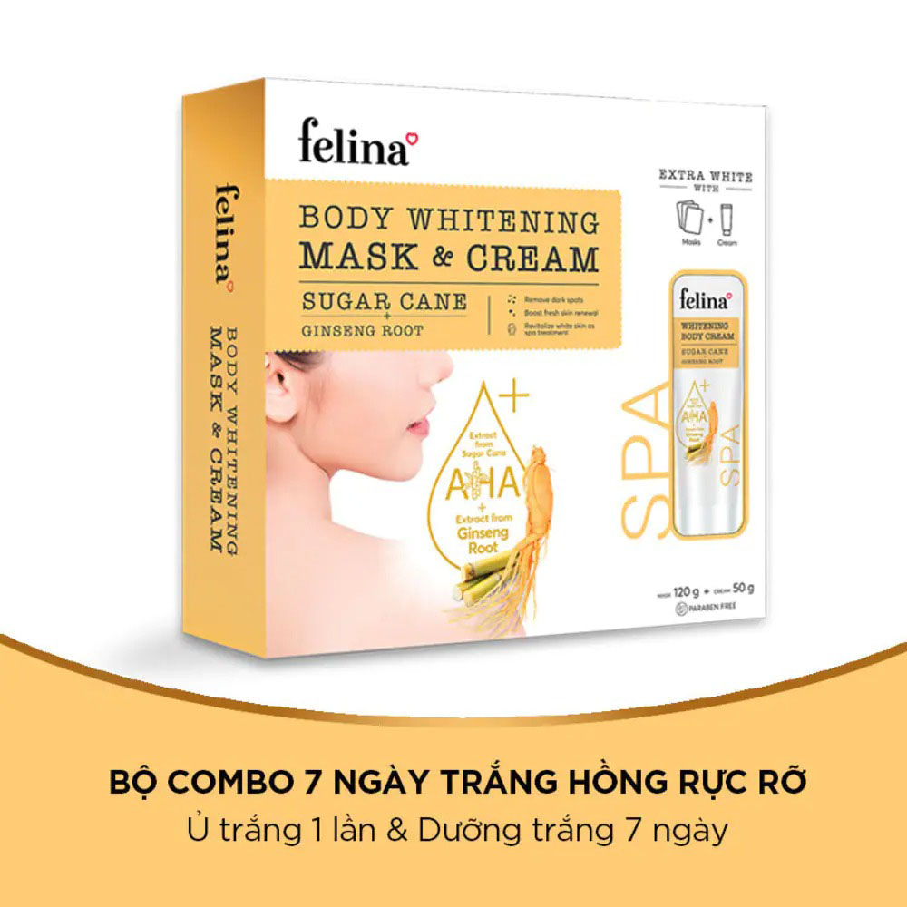 Combo Felina Ginseng Root Body Mask (Mặt Nạ Ủ Trắng 120g + Kem Dưỡng Trắng Da 50g)