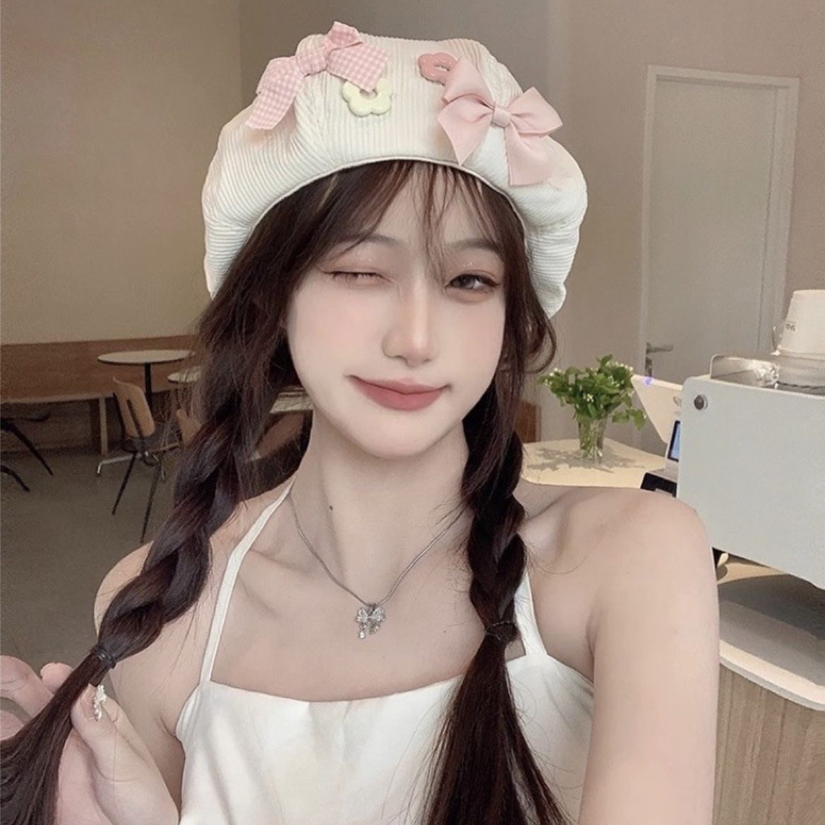 Mũ nồi beret đính nơ dễ thương