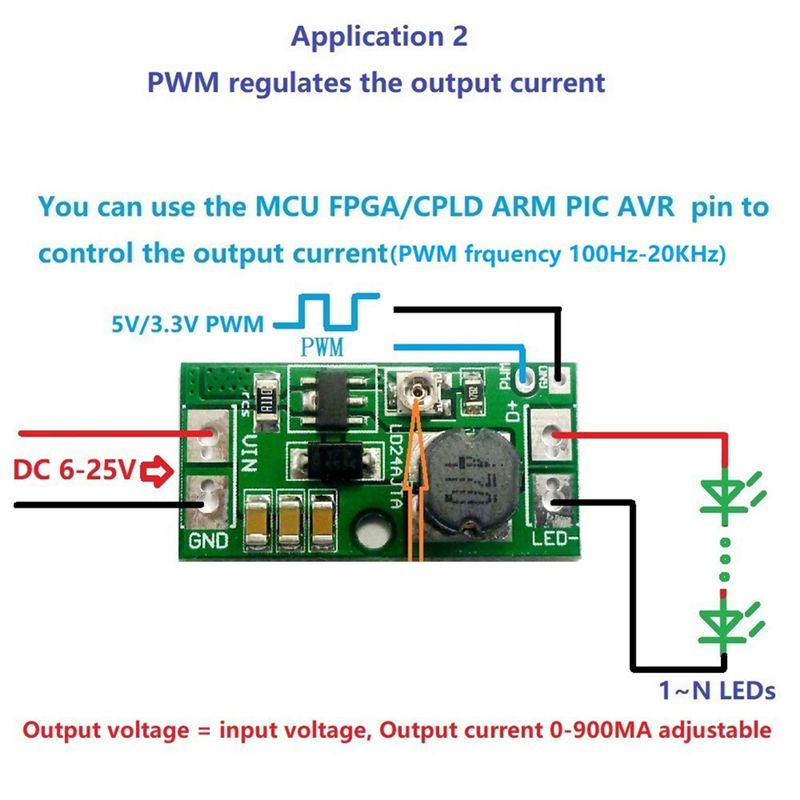PWM Controlled DC-DC Step-Down 20W Adjustable LED Driver DC 9V 12V 18V 24V Constant Current Converter Module LD24AJTA.