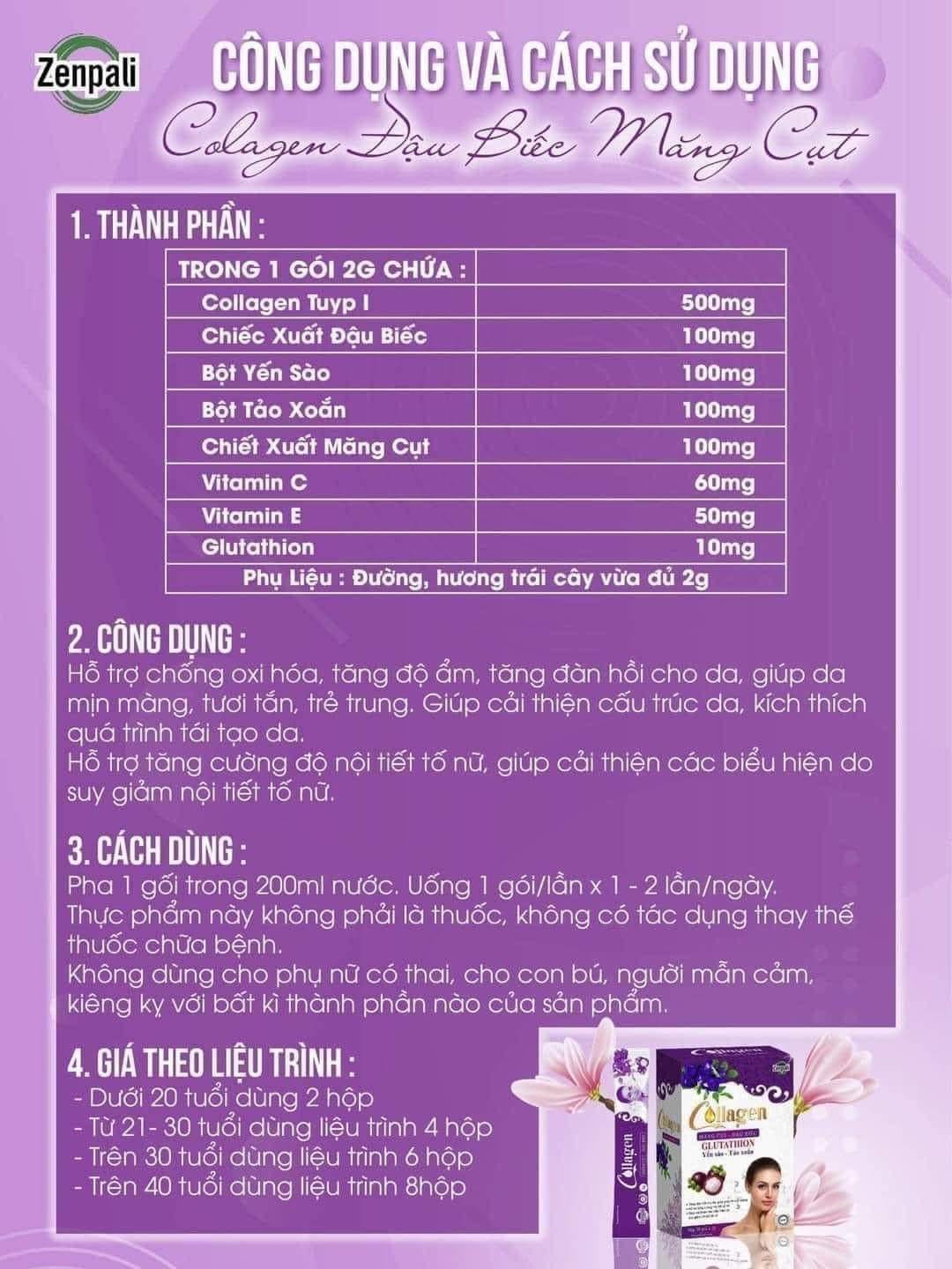 Collagen Măng Cụt Đậu Biếc ( Zenpali - Hộp 30 gói ) - GIÁ SỈ
