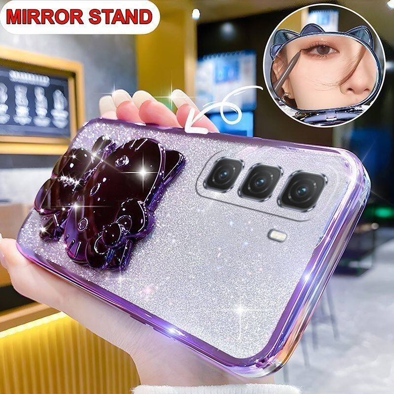 New Phone case infinix Hot60i Hot60 Back cover Camera Protection Semi Transparent Soft Silicone Rabbit bracket Shockproof Exquisite Glitter Powder For infinix Hot 60 60i case. 