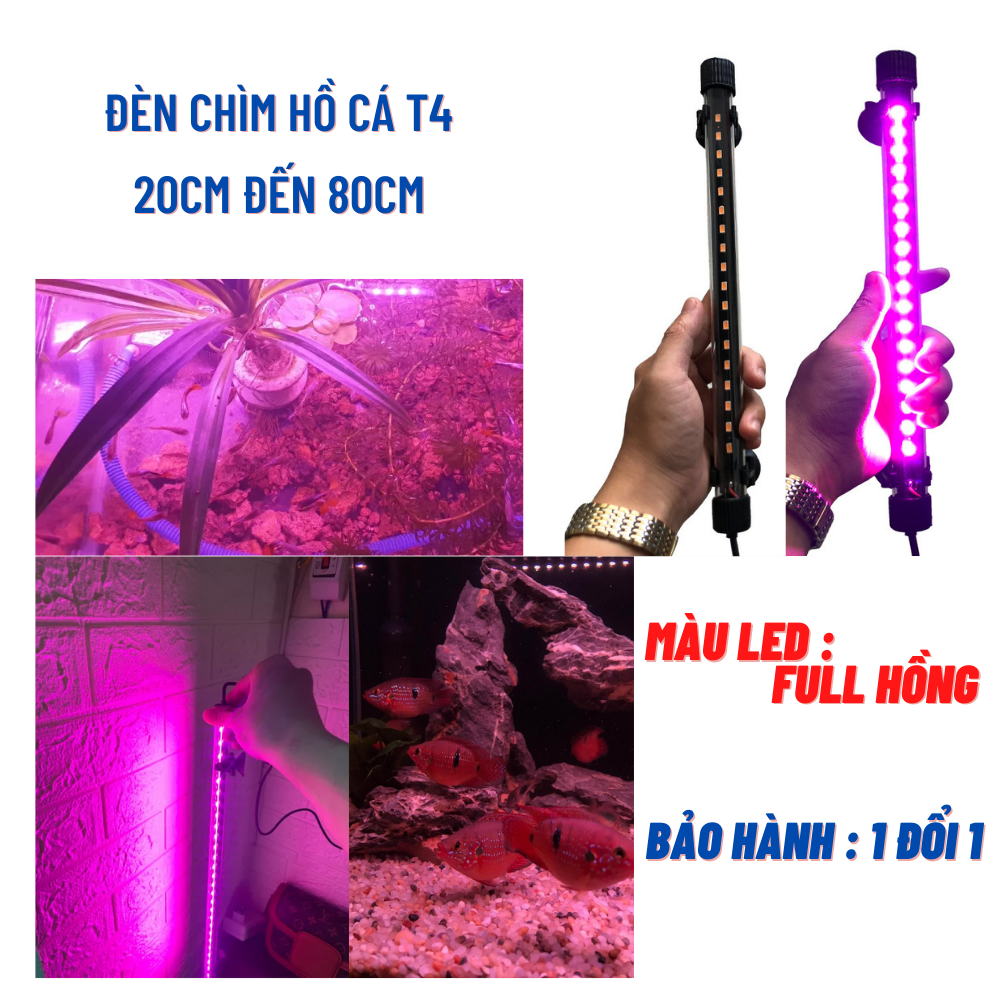 Đèn bể cá ĐÈN LED CHÌM MÀU HỒNG kích thước 20cm - 80cm có công tắt điều chỉnh bật tắt