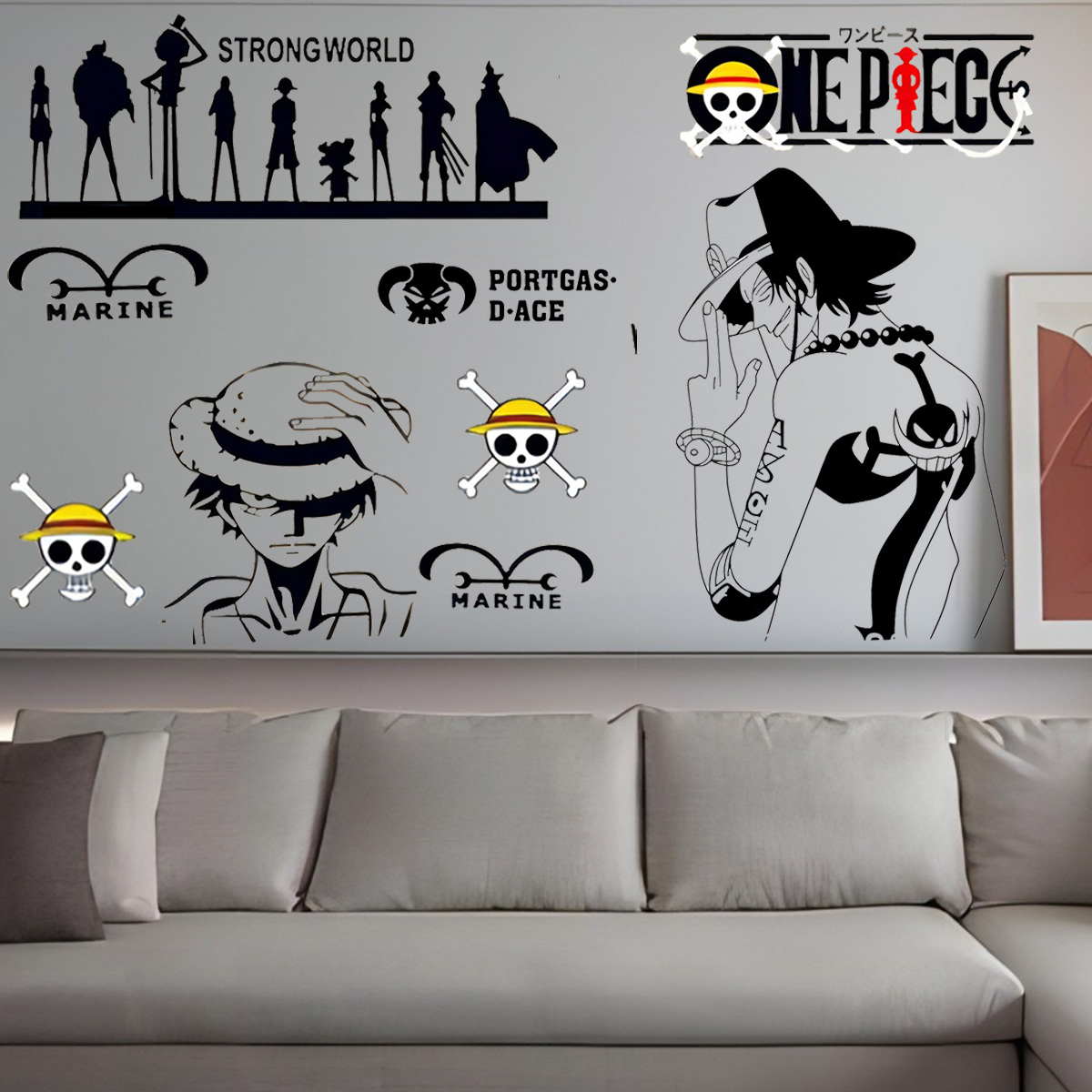 2 Pieces One Piece Anime Wall Stickers Decals Japanese Cartoon