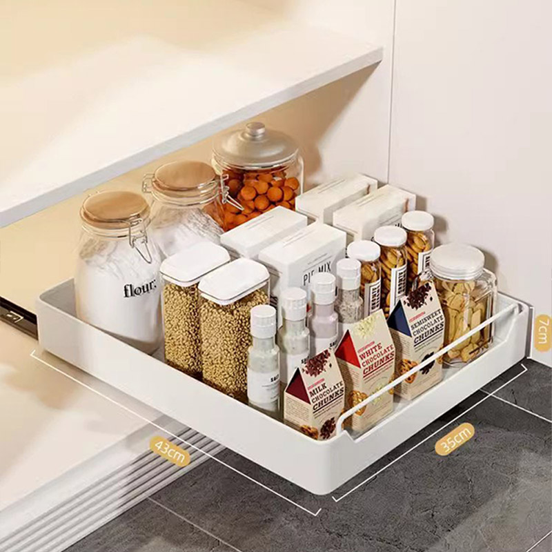 Non punching kitchen pull-out shelf, sink, basket, cabinet, slide rail, drawer, storage box