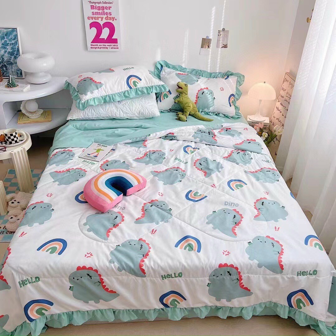 Bộ chăn ga gối cotton Đũi phong cách hàn quốc 4 món chăn trần hè, mền trần hè siêu mềm mịn