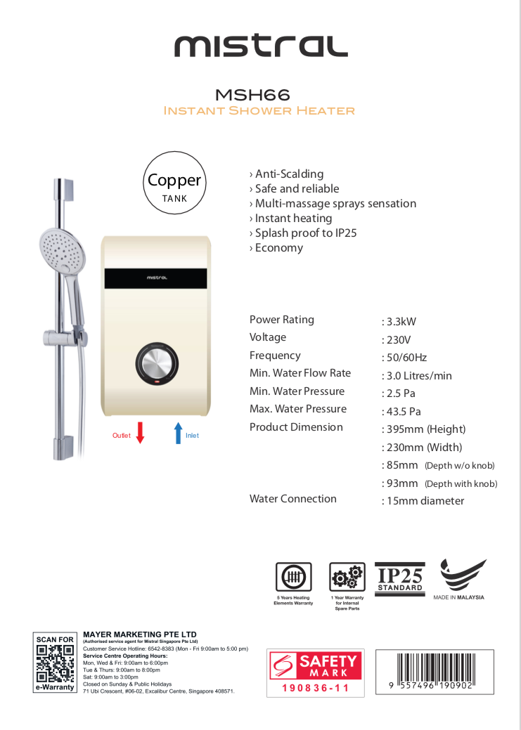 Mistral Instant Water Heater (MSH66) | Lazada Singapore