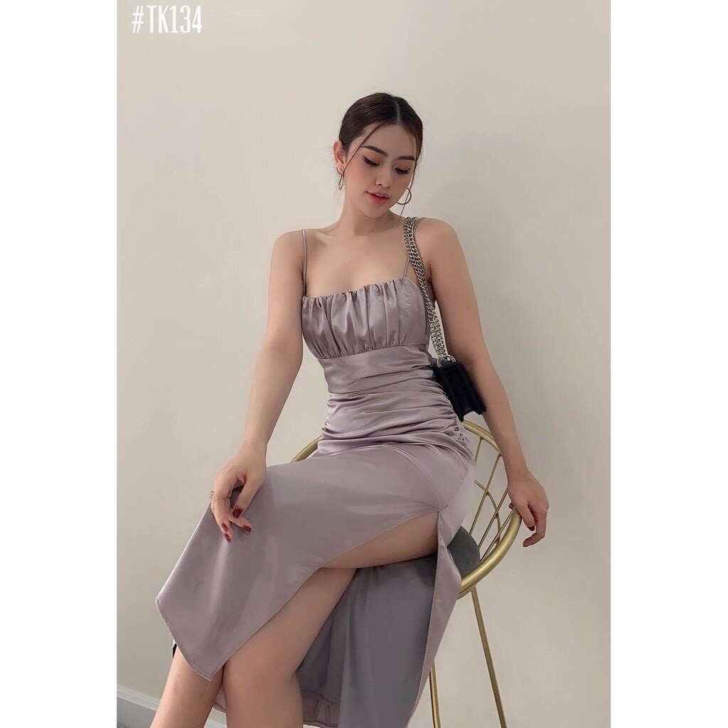 Đầm Hai Dây Lụa Xẻ Tà Đi Tiệc Màu Đỏ