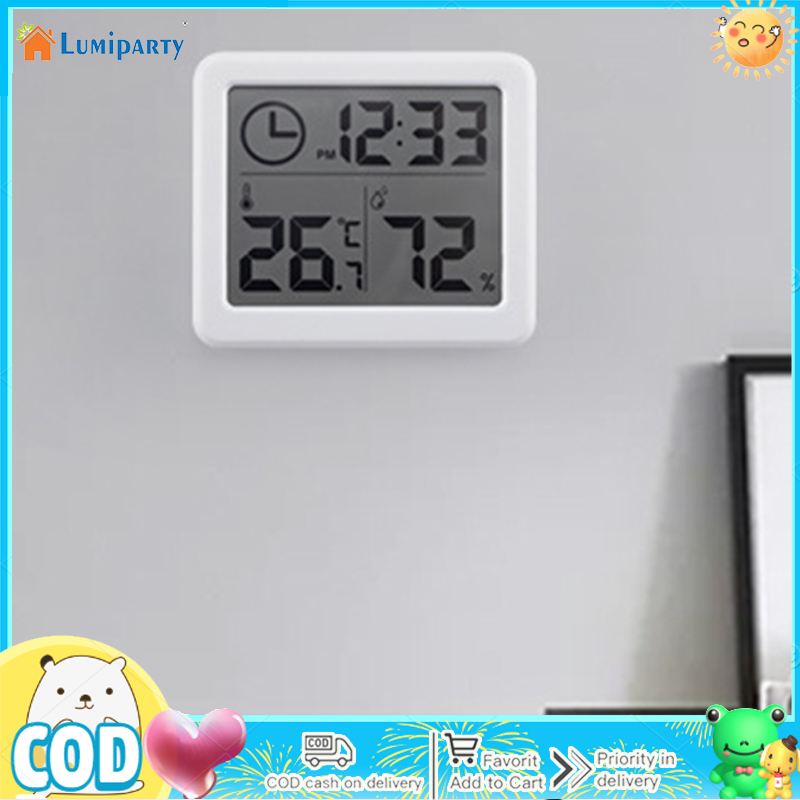 LumiParty Digital Wall Clock With 3.2inch LCD Display Temperature Time Humidity Meter For Indoor Bedroom Baby Room