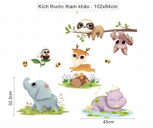 Decal trang trí tường - Động vật dễ thương
