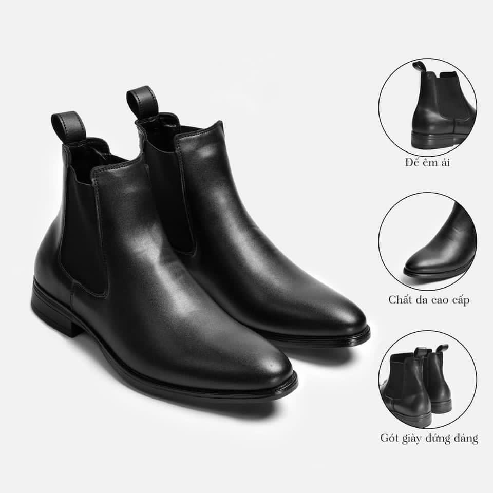 Giày Chelsea Boots Nam Đế Cao Su đúc tăng chiều cao 5 cm