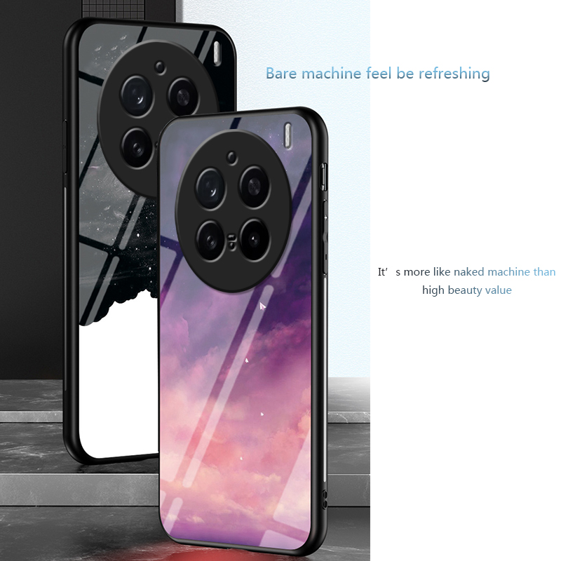 Biruiqu For VIVO X200 Pro Shockproof Starry Colorful Tempered Glass Back Soft Silicone Edge Case Cover. 