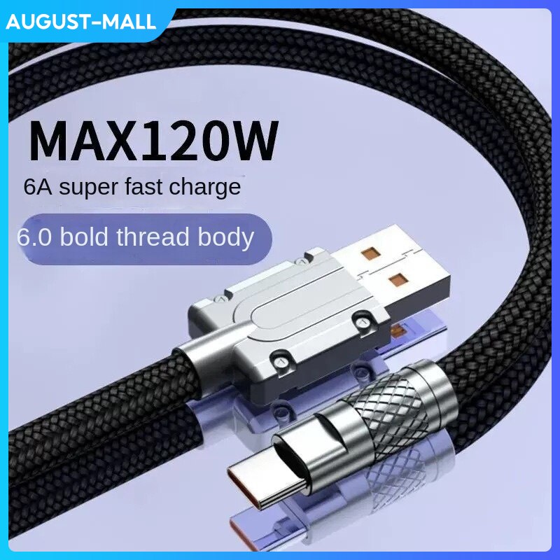 120W 6A siêu nhanh phí Loại C Nylon Cáp Cáp sạc nhanh sạc nhanh với cáp USB đèn báo cho Huawei Glory TypeC dây 2m