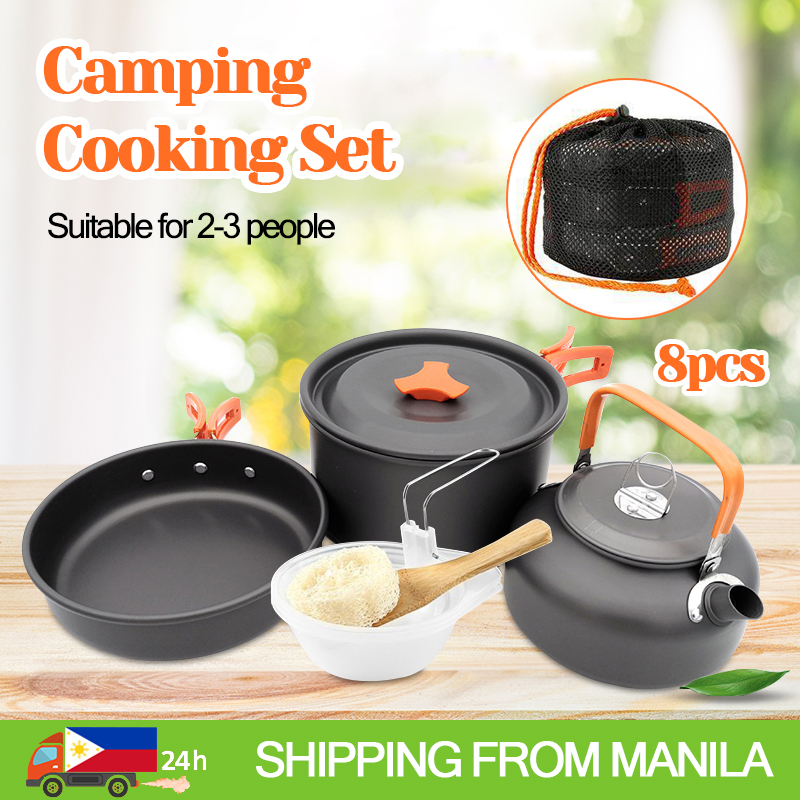 [COD]Original Camping Cooking Set 8pcs Outdoor Cooking Set Camping