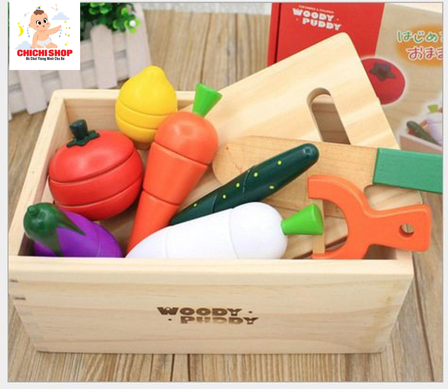 Đồ chơi gỗ, bộ đồ chơi cắt rau củ quả gắn nam châm rèn luyện kỹ năng nữ công gia chánh cho bé