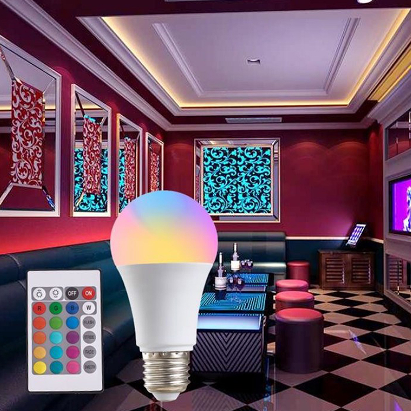 16 Colors RGB Bulb LED Multicolor Bulb E27 Base 220V Household Lighting Dimmable 24 Key Remote Control Atmosphere Neon Light. 
