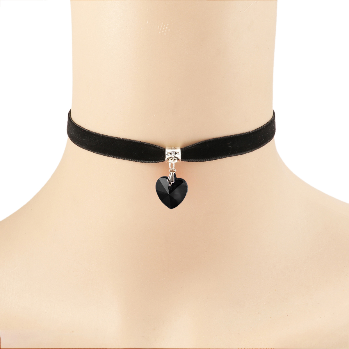 Beautybigbang black heart flannel pendant crystal necklace