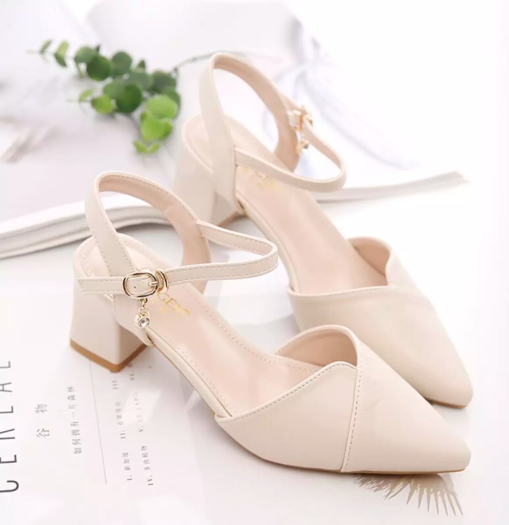 Sandal mũi nhọn gót vuông cao 5cm thời trang siêu đẹp da mềm cực êm