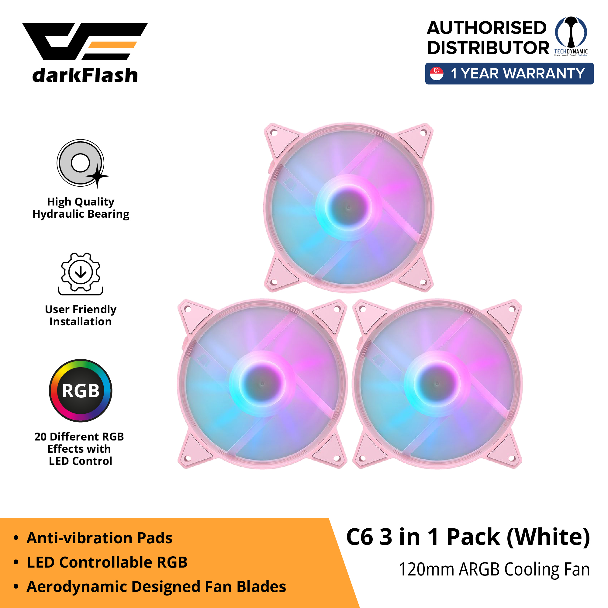 darkFlash ARGB Fan 120mm 3 Fans C6 PC Case Fan - C6 3in1 Fan Pack [4 ...