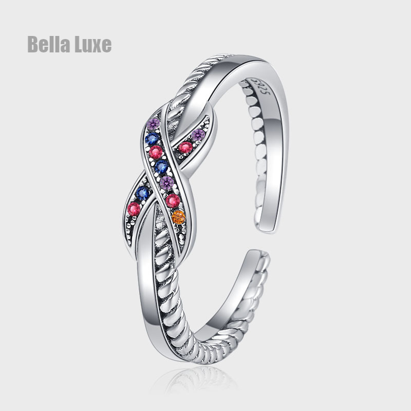 S925 Sterling Silver Twist Color Zirconia Knotted Ring for Women