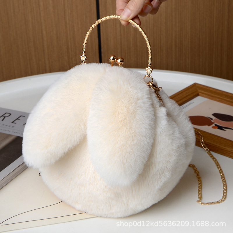 Plush bunny bag bag women's cross-body autumn and winter new chain hand-held fur bag cute cross-body rabbit ear clip bag