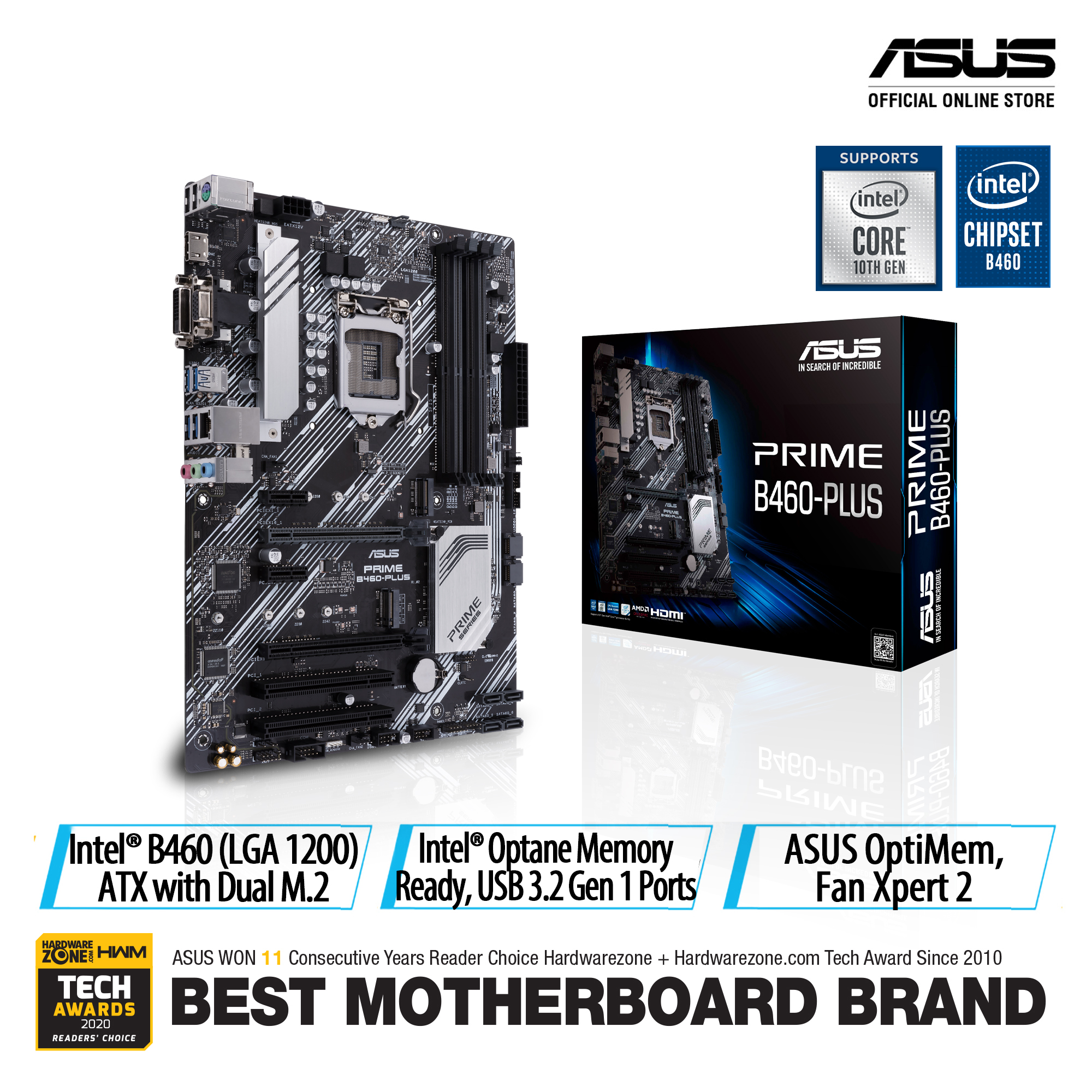 ASUS PRIME B460-PLUS Intel® B460 (LGA 1200) ATX motherboard with