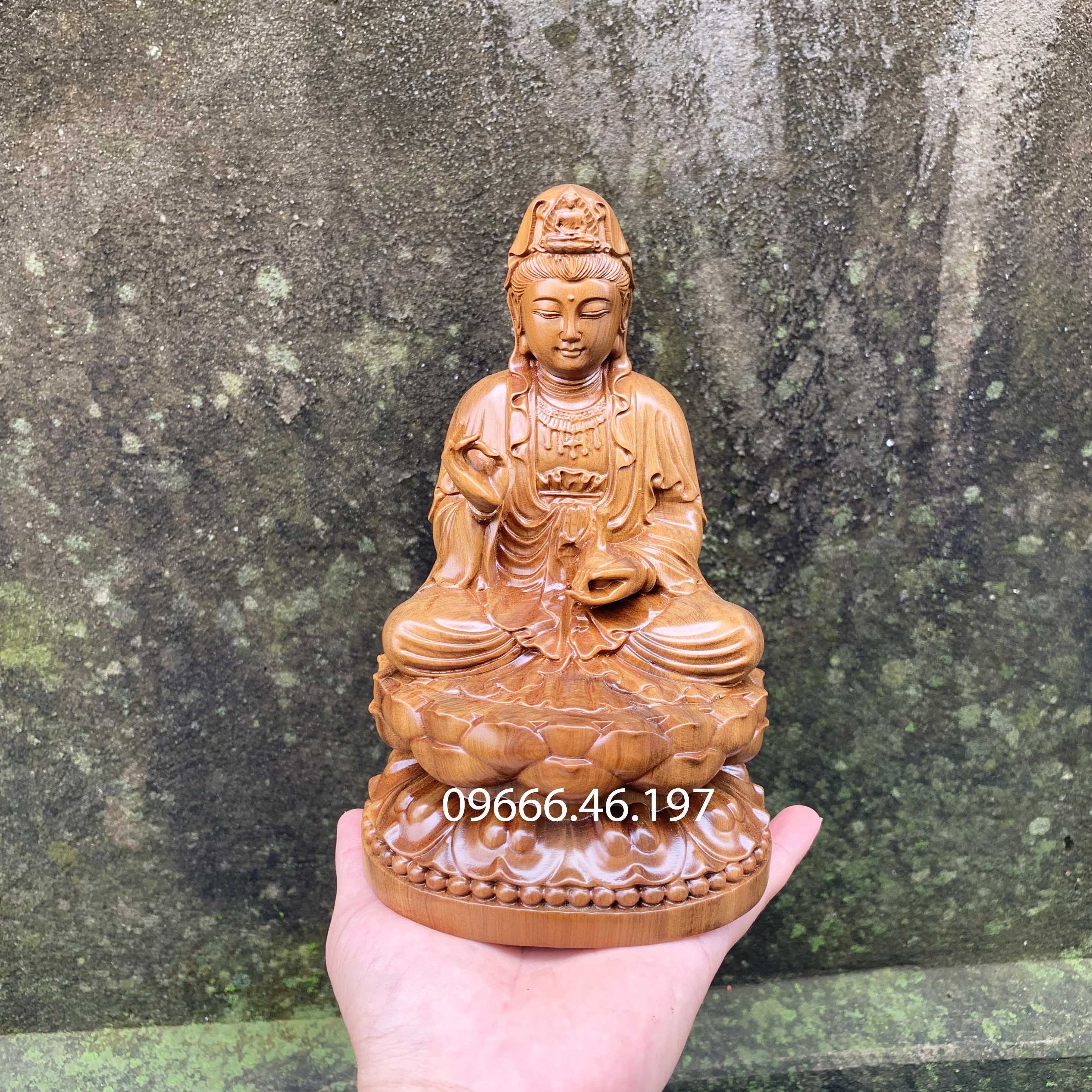 Tượng phật bà quan âm gỗ bách xanh cao 15 20cm cực tinh xảo
