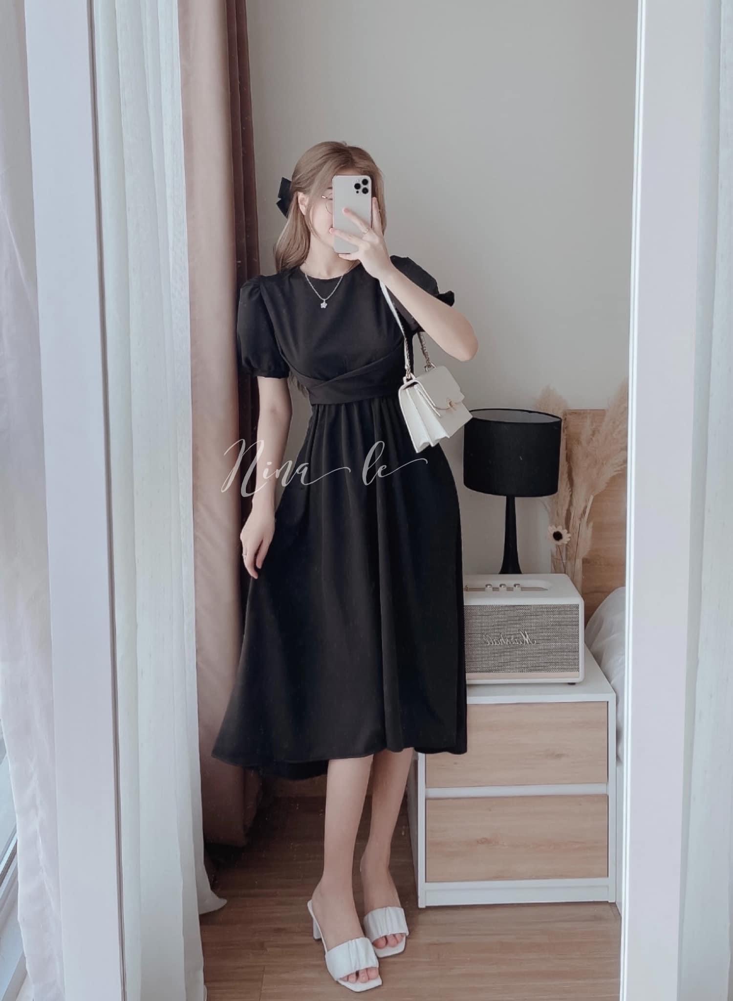 Đầm Nữ Tay Phồng Xoè Tiểu Thư Nhúng Eo
