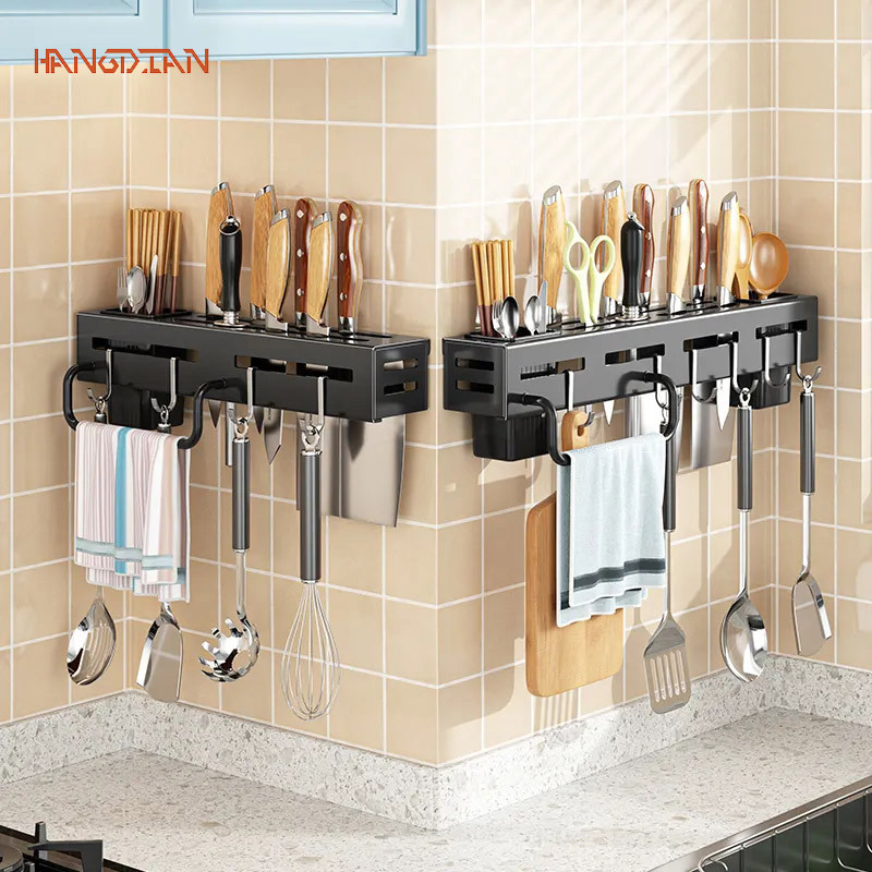 HANGDIAN【Miễn phí vận chuyển】Không máy dập chủ đa chức năng giá treo tường nhà bếp dày giá cắt dụng cụ nhà bếp giá lưu trữ