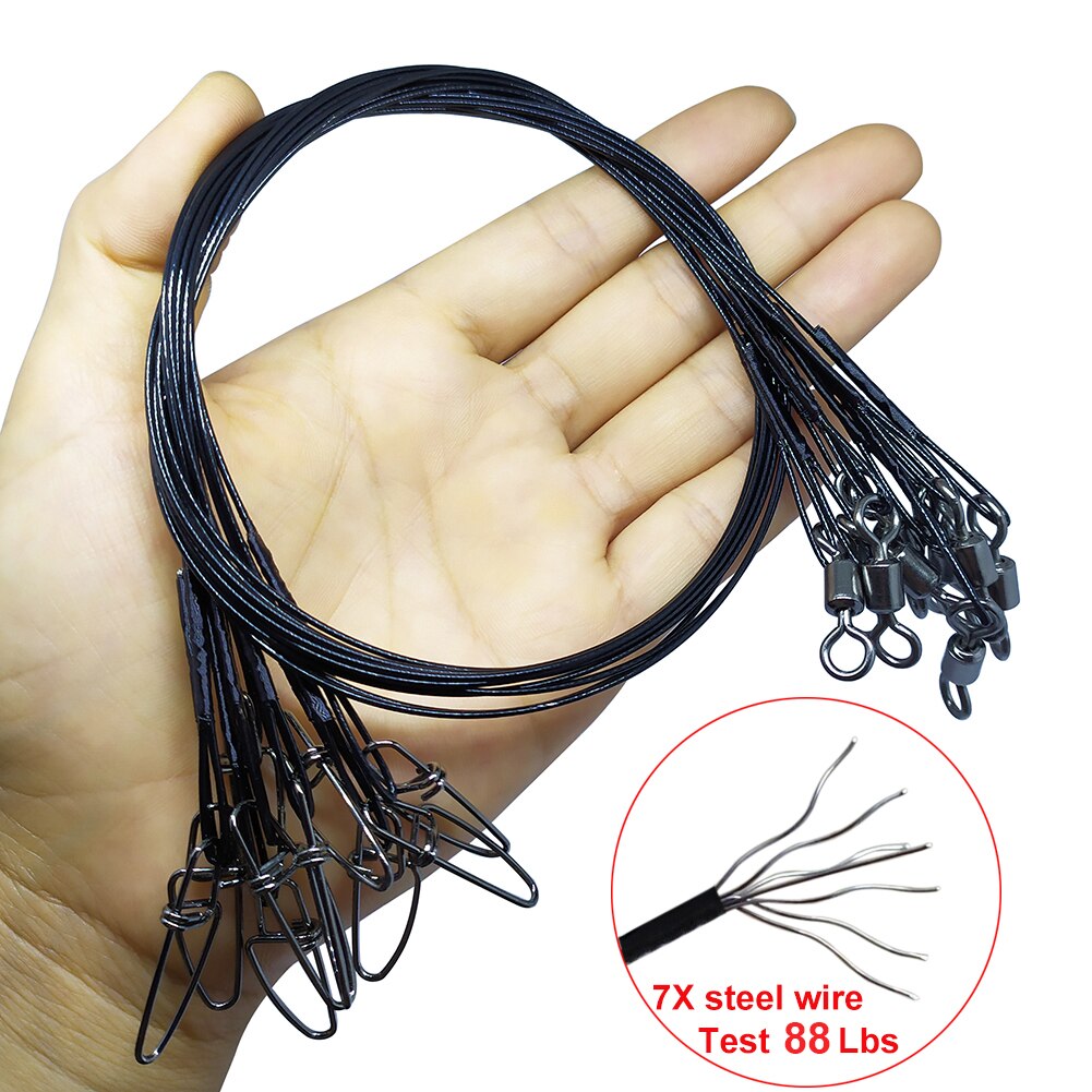 10pcs 50cm Steel Fishing Line Anti-bite Leader Wire Test 88Lbs/40kg  Heavy-duty Wire Line Sea Fishing Connector for Lure Hooks Fishing Lines
