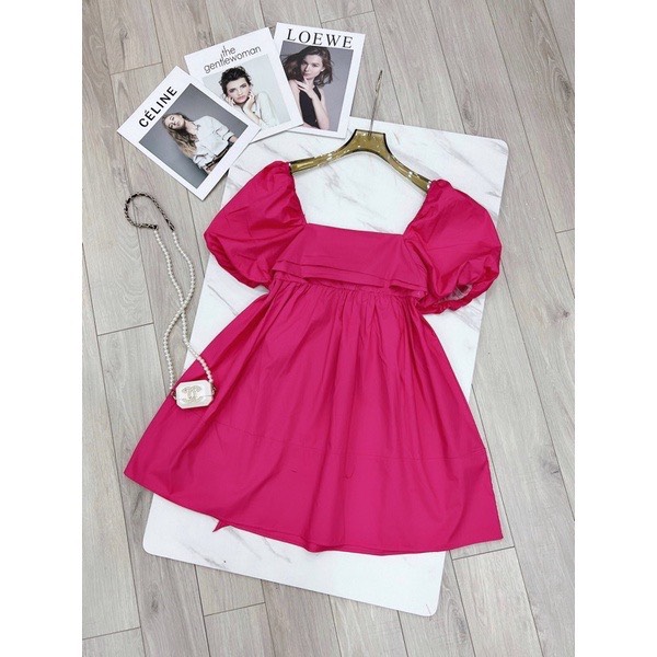 Váy/Đầm babydoll cổ vuông nơ lưng tay bồng siêu hot