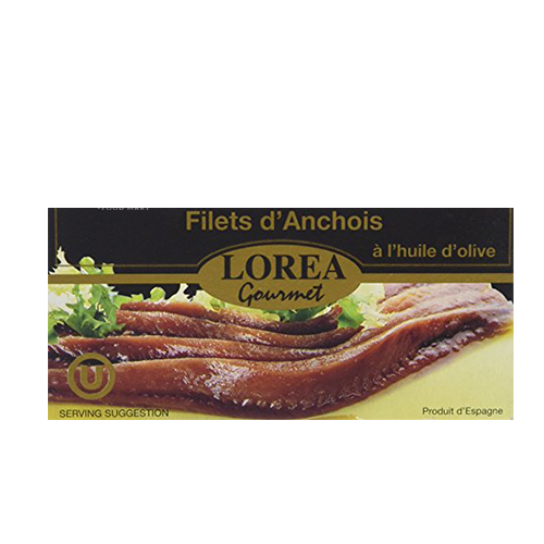 Cá cơm biển Anchovy phi lê sốt dầu ôliu hiệu Gourmet Lorea lọ 50g