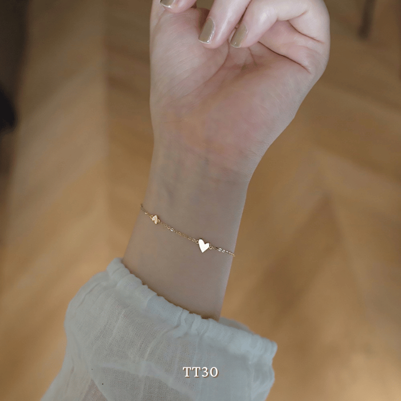 Vòng tay Thép Titan không gỉ hình tim sợi mỏng basic - Mely TT30