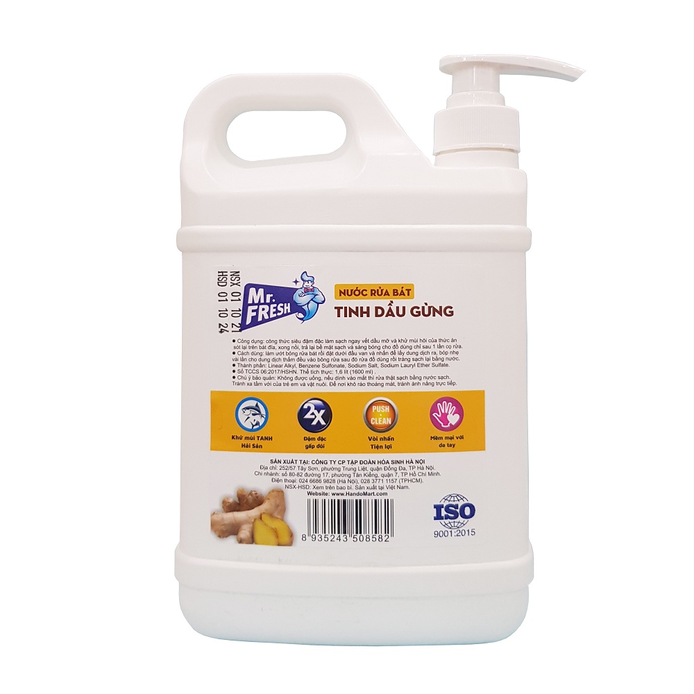 Nước rửa chén bát siêu sạch Mr Fresh 1,6L Tinh Dầu Gừng