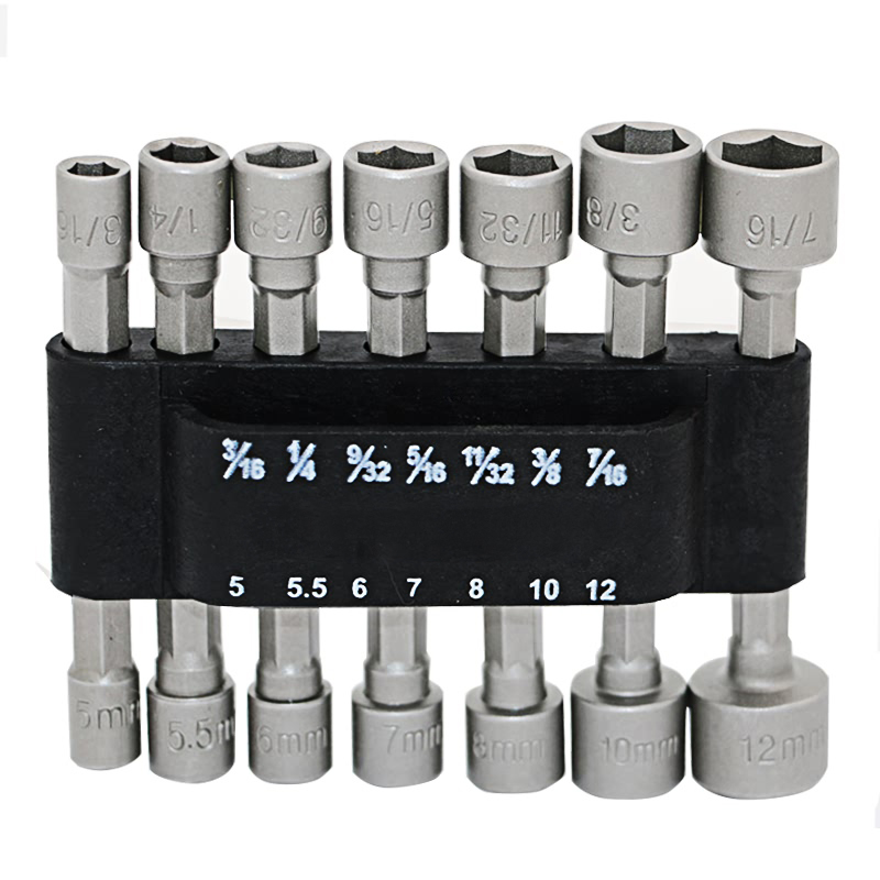 【TrendGlobe】14pc Power Nut Driver Set Black Case Dual Metric & Standard ...