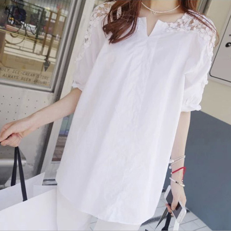 Áo kiểu nữ tay lỡ phối ren hoa màu trắng xinh xắn HaiAnh Sm107