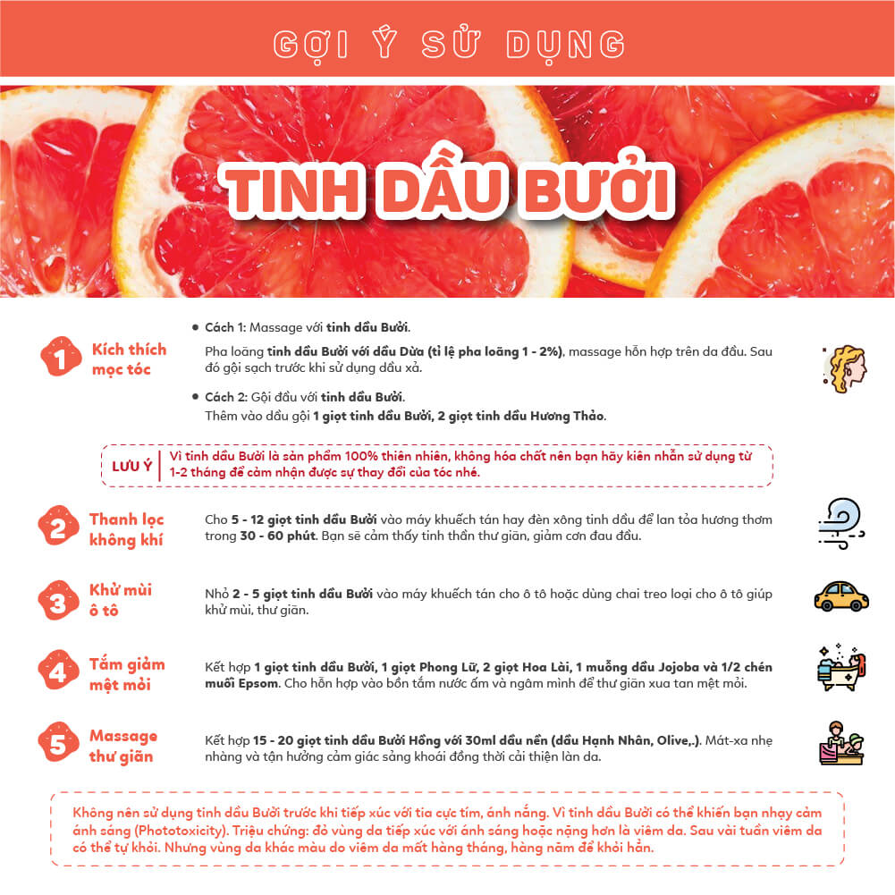 Tinh Dầu Bưởi Grapefruit Essential Oil 50ML Nhập Khẩu Thái Lan Tinh Khiết 100%