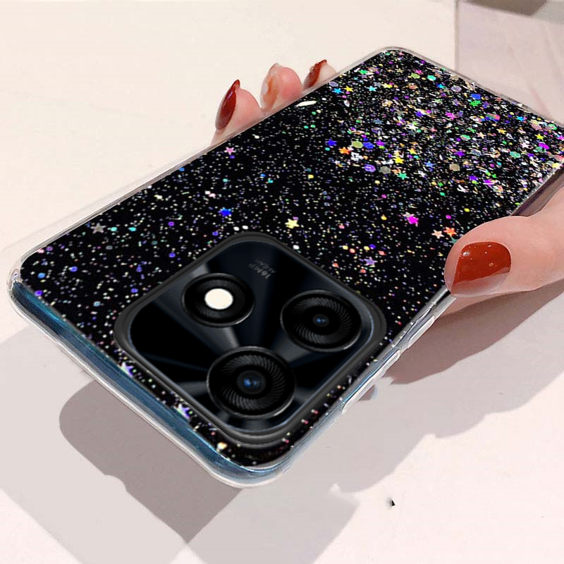 For Tecno Spark Go 2024 2023 2022 Phone case Glitter Bling Sequins Starry Sky Transparent Soft Full Stars Moon for Tecno Spark Go 2023 2022 2024 Back Cover. 