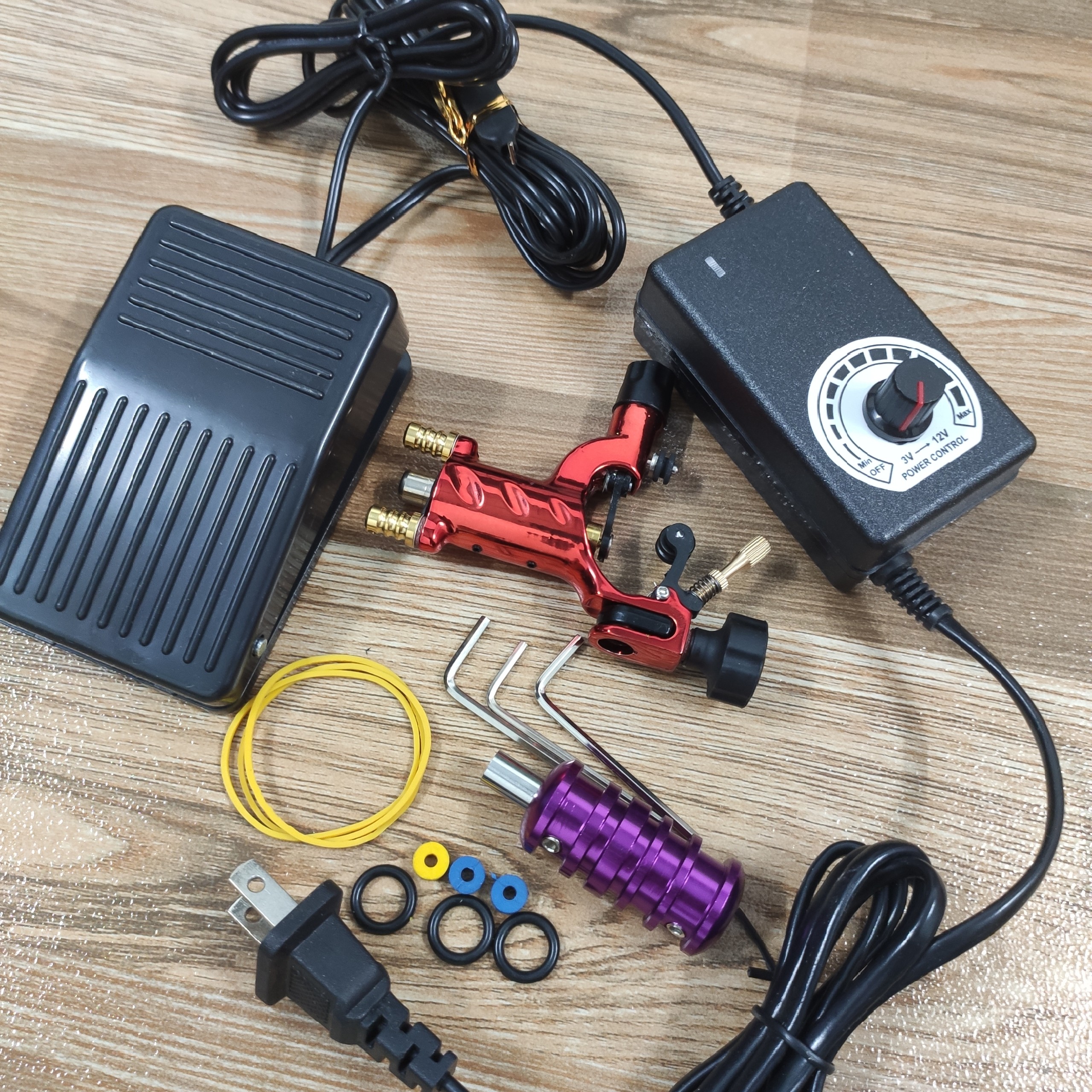 Combo : Máy Xăm Rotary Chuồn Chuồn + Biến Điện , Bàn Đạp , Dây Móc đã Setup