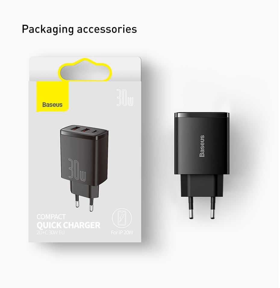 Cốc sạc nhanh 3 cổng Baseus Compact USB dual port + TypeC 30W PD/QC3.0 - Nhất Tín Computer